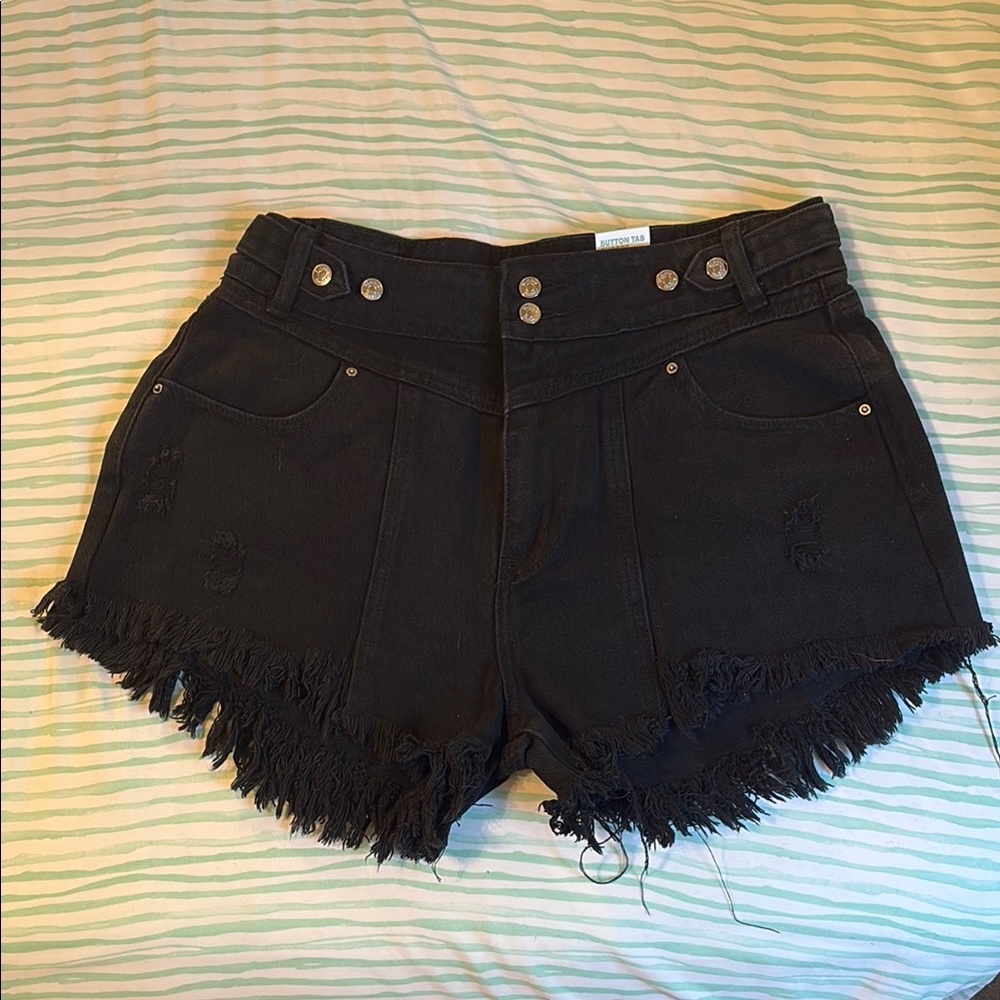Simple Society Black Frayed Jean Shorts